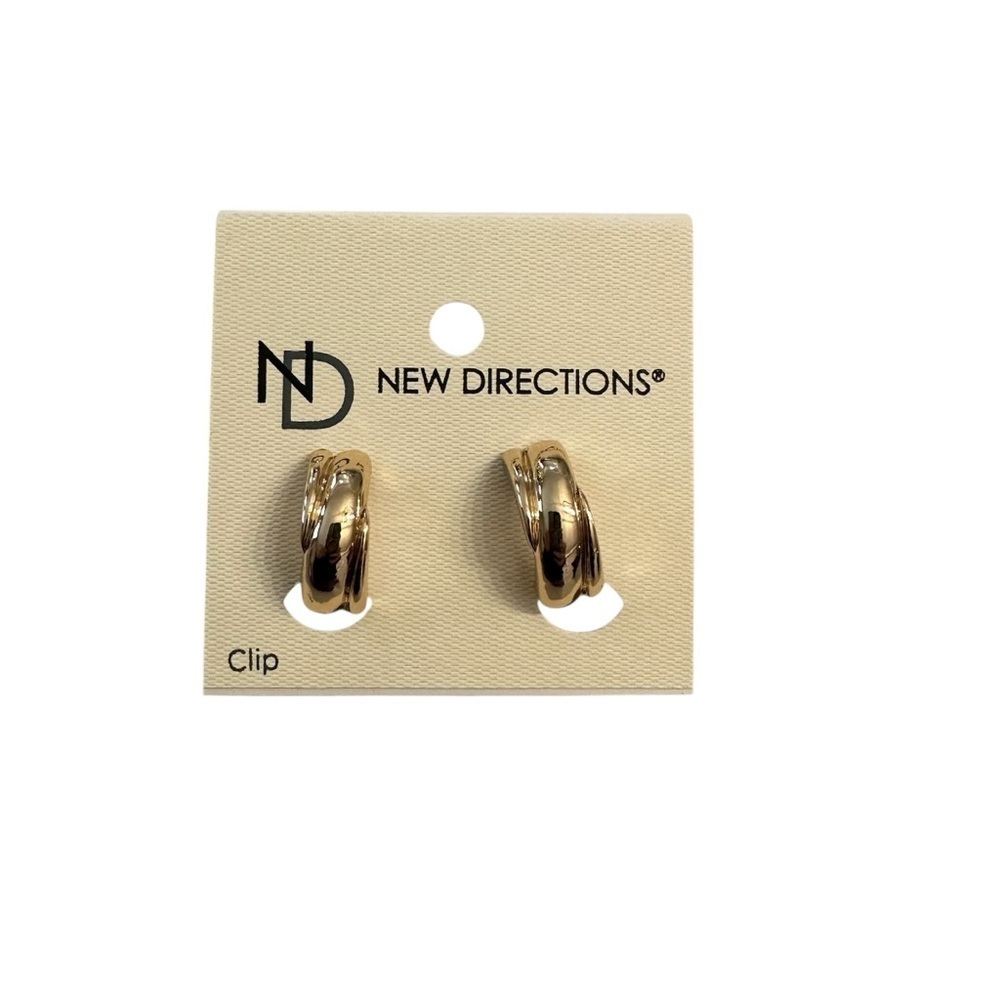 New Directions Women’s Gold Textured Small Hoop Clip-On Earrings NWT